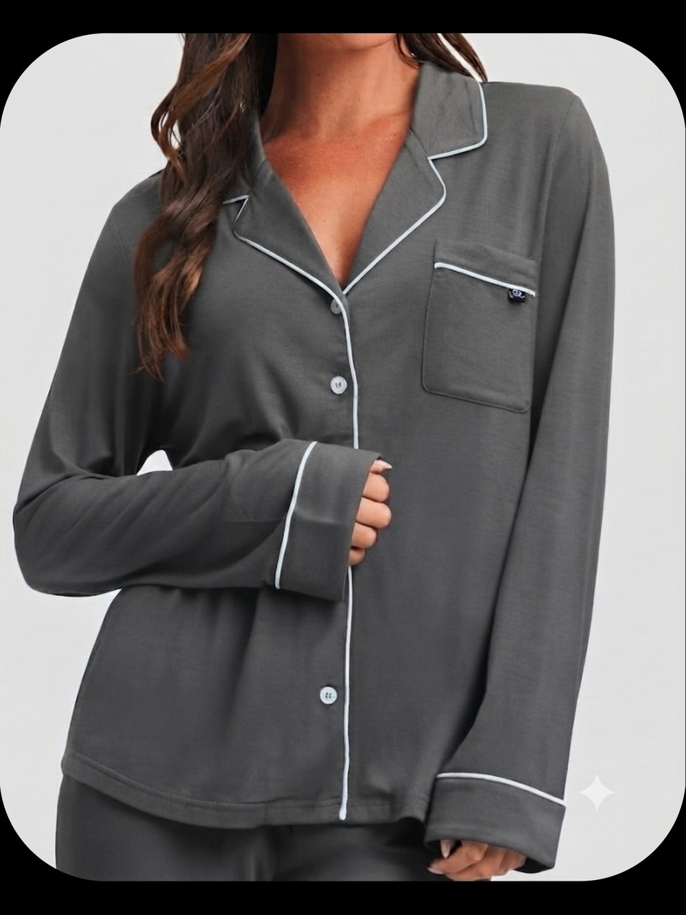 CozyEarth Women's Charcoal Gray Piped Pajama Top XXL